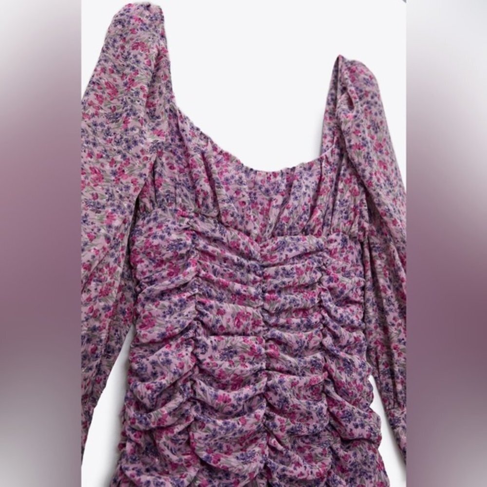 Blogger Fav ZARA FLORAL PRINTED DRESS WITH DRAPING Size Medium - Picture 3 of 15